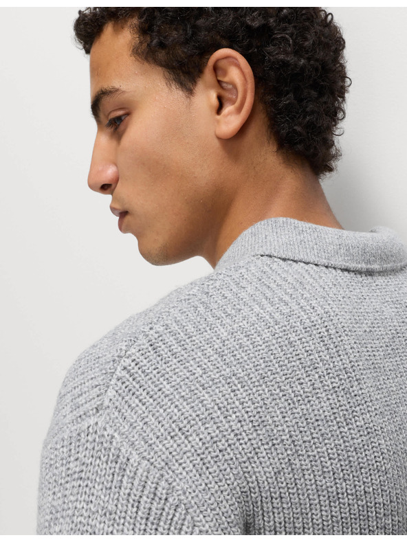 Marks & Spencer Pletená polokošeľa zo zmesi jahňacej vlny Marks & Spencer sivá