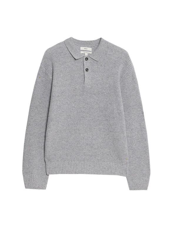 Marks & Spencer Pletená polokošeľa zo zmesi jahňacej vlny Marks & Spencer sivá