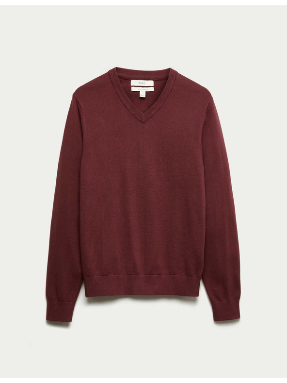 Marks & Spencer Čisto bavlnený sveter s výstrihom do V Marks & Spencer červená