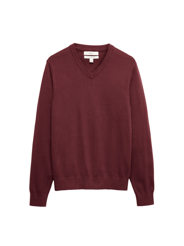 Marks & Spencer Čisto bavlnený sveter s výstrihom do V Marks & Spencer červená