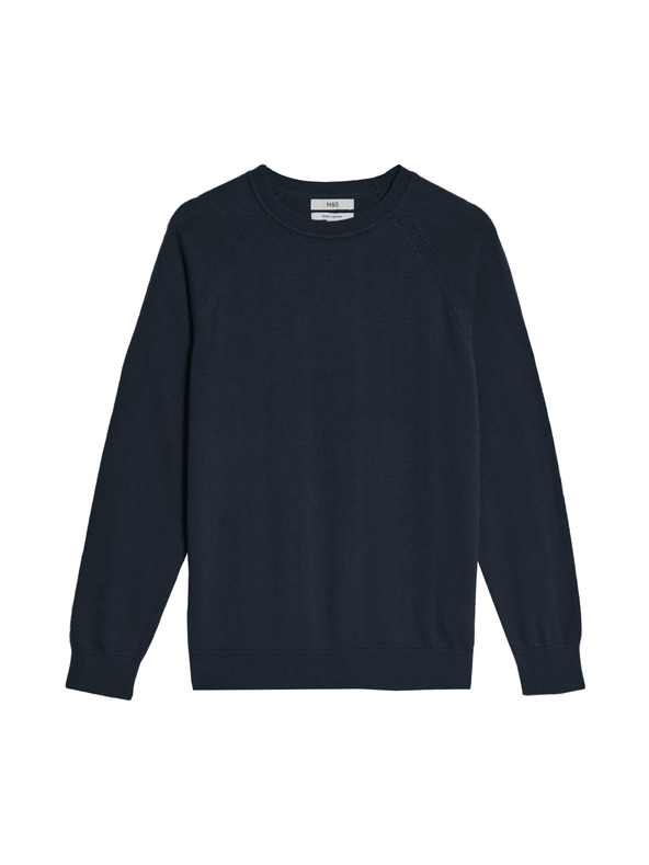 Marks & Spencer Sveter z čistej bavlny, s výstrihom ku krku Marks & Spencer námorná modrá