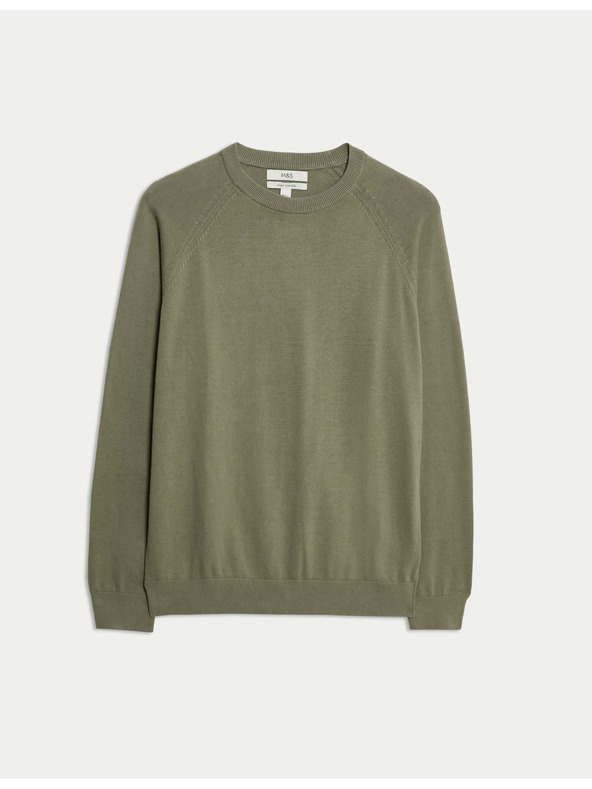 Marks & Spencer Sveter z čistej bavlny, s výstrihom ku krku Marks & Spencer zelená