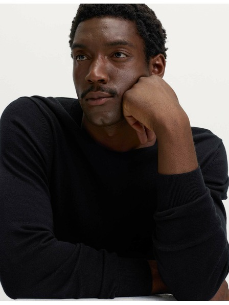 Marks & Spencer Čistý bavlnený sveter s výstrihom do V Marks & Spencer čierny