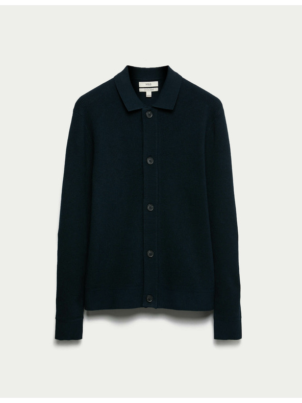 Marks & Spencer Pletená bunda zo zmesi bavlny Marks & Spencer námorná modrá