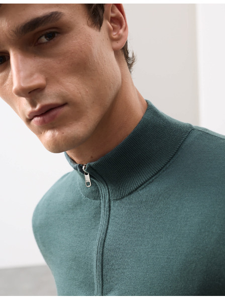 Marks & Spencer Krátky sveter na zips z čistej extra jemnej merino vlny Marks & Spencer zelený