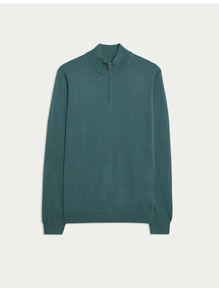 Marks & Spencer Krátky sveter na zips z čistej extra jemnej merino vlny Marks & Spencer zelený