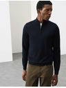 Marks & Spencer Sveter s krátkym zipsom z čistej extra jemnej vlny merino Marks & Spencer námorná modrá