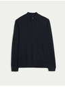 Marks & Spencer Sveter s krátkym zipsom z čistej extra jemnej vlny merino Marks & Spencer námorná modrá