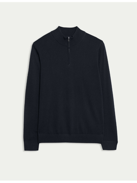 Marks & Spencer Sveter s krátkym zipsom z čistej extra jemnej vlny merino Marks & Spencer námorná modrá