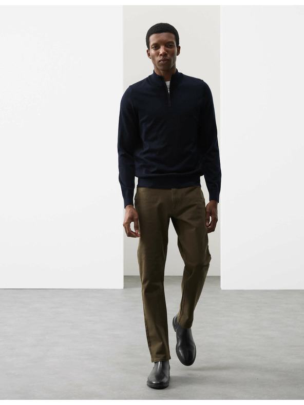 Marks & Spencer Sveter s krátkym zipsom z čistej extra jemnej vlny merino Marks & Spencer námorná modrá