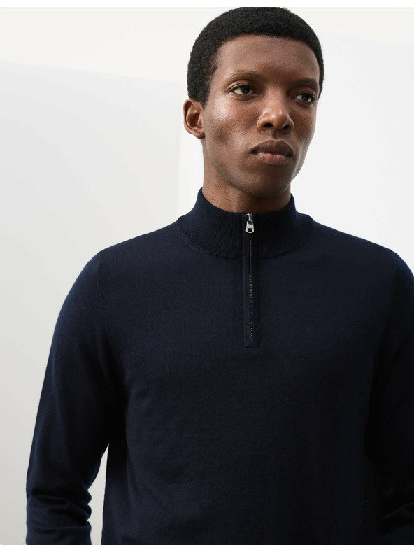 Marks & Spencer Sveter s krátkym zipsom z čistej extra jemnej vlny merino Marks & Spencer námorná modrá