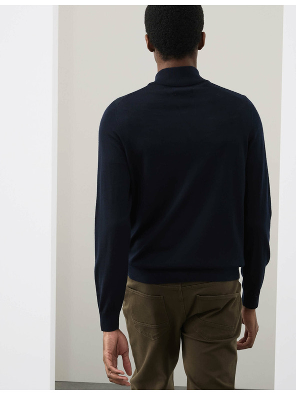 Marks & Spencer Sveter s krátkym zipsom z čistej extra jemnej vlny merino Marks & Spencer námorná modrá