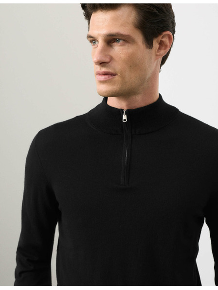 Marks & Spencer Sveter s krátkym zipsom z čistej extra jemnej vlny merino Marks & Spencer čierna