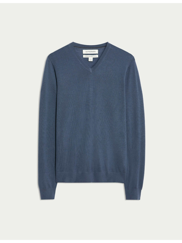 Marks & Spencer Sveter s výstrihom do V z čistej mimoriadne jemnej vlny merino Marks & Spencer námorná modrá