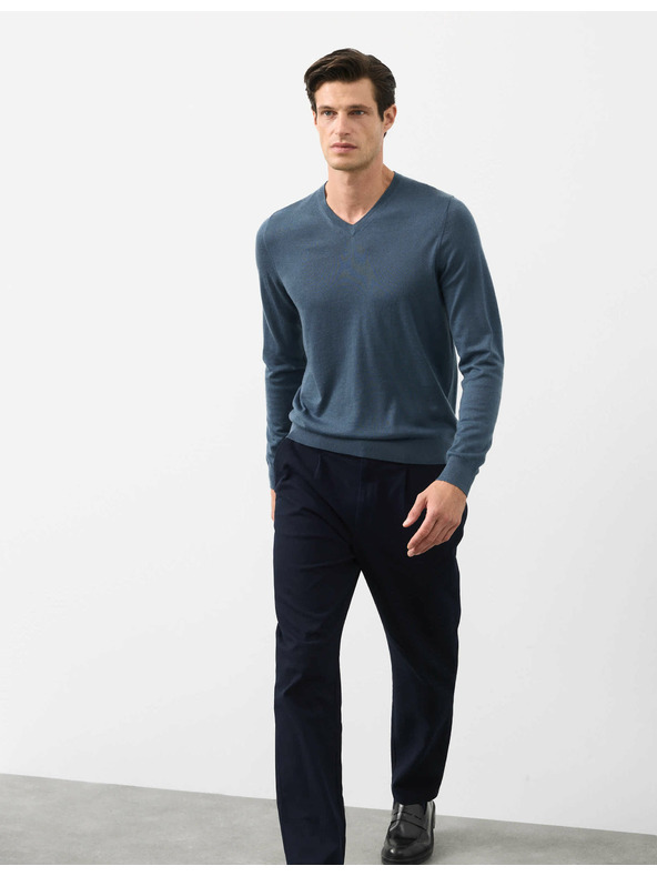 Marks & Spencer Sveter s výstrihom do V z čistej mimoriadne jemnej vlny merino Marks & Spencer námorná modrá