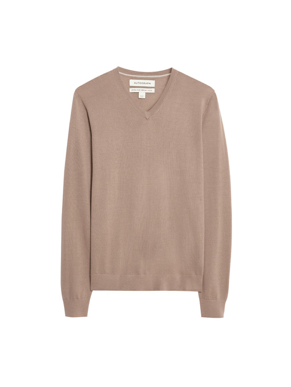 Marks & Spencer Sveter s výstrihom do V z čistej mimoriadne jemnej vlny merino Marks & Spencer hnedá