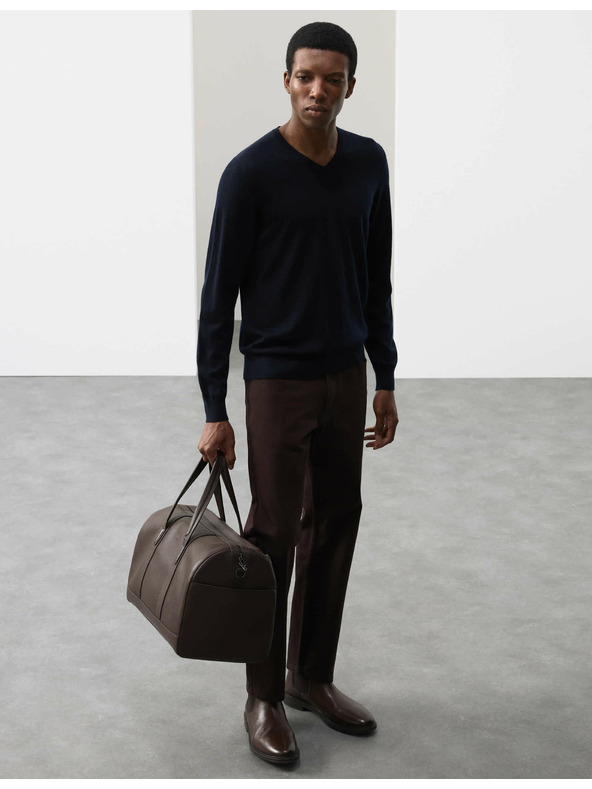 Marks & Spencer Sveter s výstrihom do V z čistej mimoriadne jemnej vlny merino Marks & Spencer námorná modrá