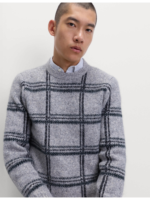 Marks & Spencer Kockovaný sveter so stojačikom a rozmazaným efektom Marks & Spencer sivá