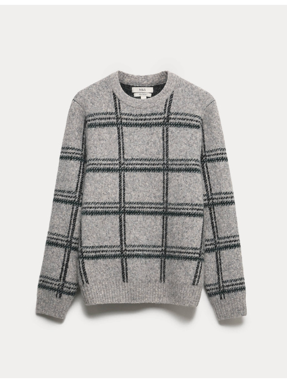 Marks & Spencer Kockovaný sveter so stojačikom a rozmazaným efektom Marks & Spencer sivá