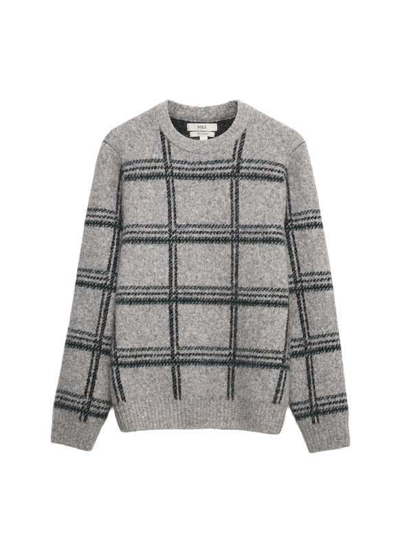 Marks & Spencer Kockovaný sveter so stojačikom a rozmazaným efektom Marks & Spencer sivá