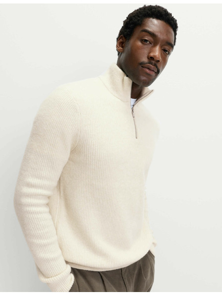 Marks & Spencer Super mäkký rebrovaný sveter s vlneným zipsom Marks & Spencer smotanová