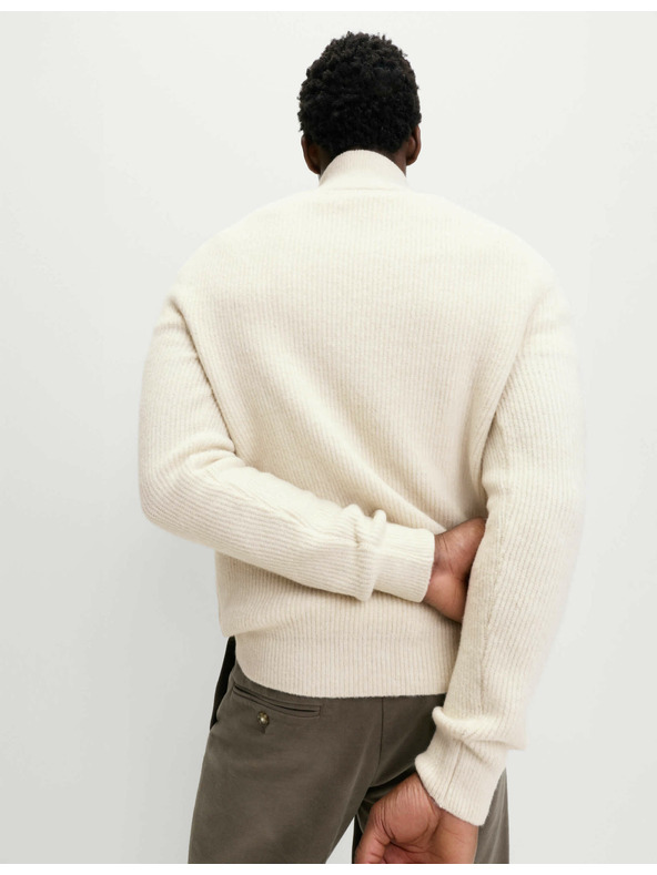 Marks & Spencer Super mäkký rebrovaný sveter s vlneným zipsom Marks & Spencer smotanová