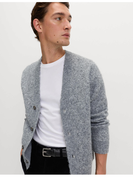 Marks & Spencer Voľný sveter so V-výstrihom, štruktúrou a prídavkom vlny Marks & Spencer sivá