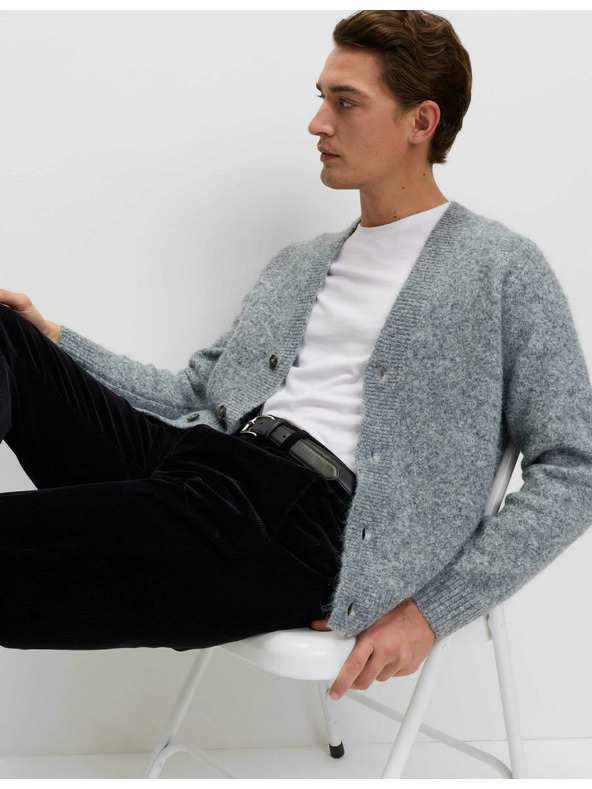 Marks & Spencer Voľný sveter so V-výstrihom, štruktúrou a prídavkom vlny Marks & Spencer sivá