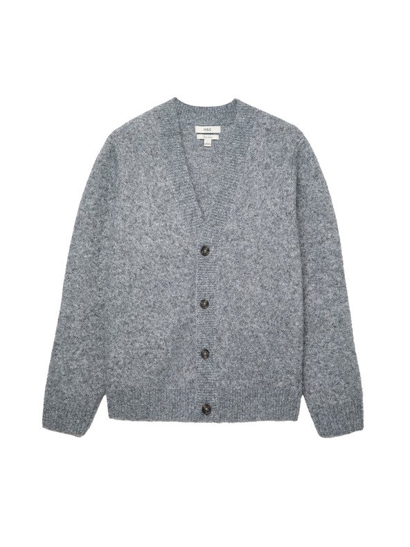 Marks & Spencer Voľný sveter so V-výstrihom, štruktúrou a prídavkom vlny Marks & Spencer sivá