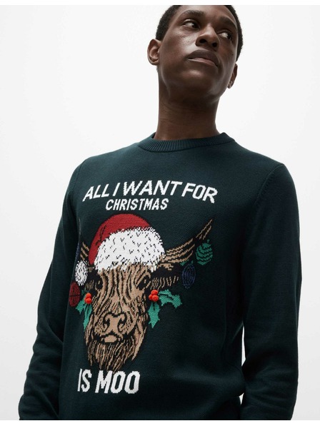 Marks & Spencer Vianočný sveter z čistej bavlny s okrúhlym výstrihom Marks & Spencer zelená