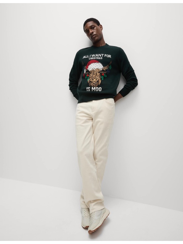 Marks & Spencer Vianočný sveter z čistej bavlny s okrúhlym výstrihom Marks & Spencer zelená