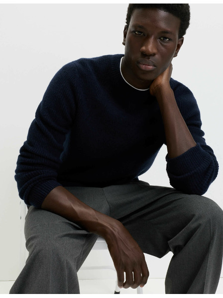 Marks & Spencer Rebrovaný sveter so stojačikom, z mimoriadne mäkkej priadze s prímesou vlny Marks & Spencer námorná modrá