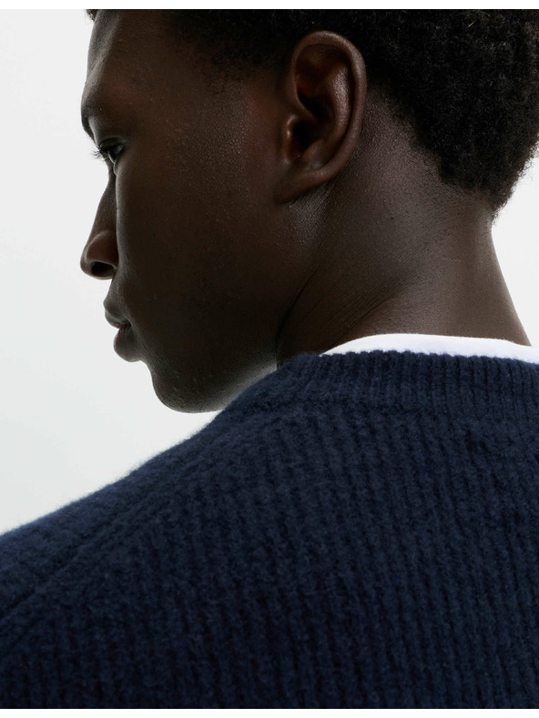 Marks & Spencer Rebrovaný sveter so stojačikom, z mimoriadne mäkkej priadze s prímesou vlny Marks & Spencer námorná modrá