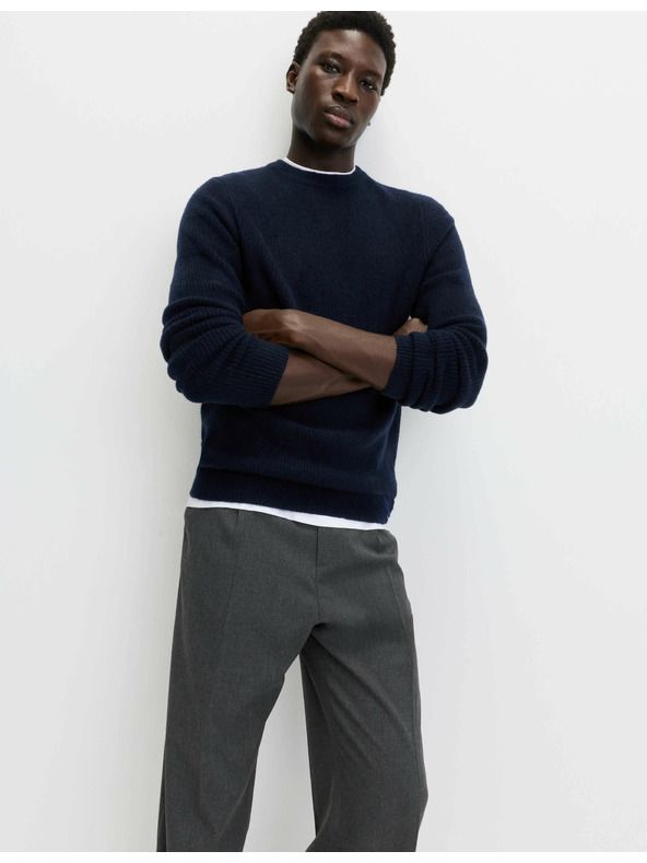 Marks & Spencer Rebrovaný sveter so stojačikom, z mimoriadne mäkkej priadze s prímesou vlny Marks & Spencer námorná modrá