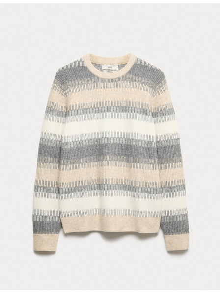 Marks & Spencer Super mäkký pruhovaný sveter s okrúhlym výstrihom a vlnou Marks & Spencer smotanová