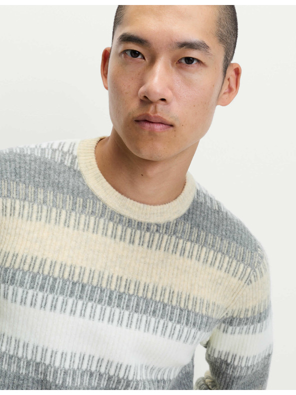 Marks & Spencer Super mäkký pruhovaný sveter s okrúhlym výstrihom a vlnou Marks & Spencer smotanová