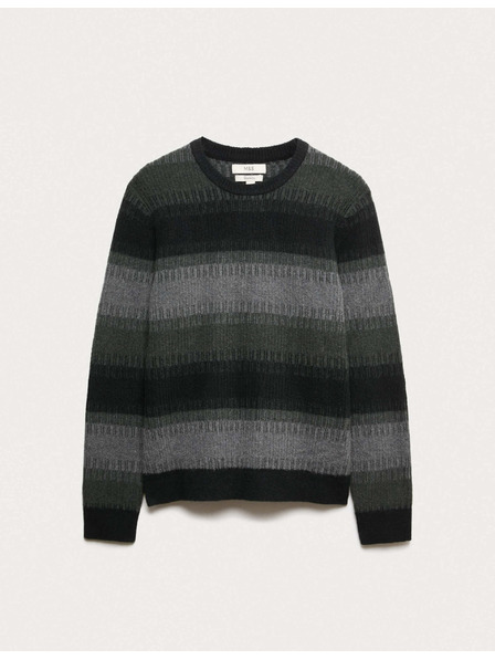 Marks & Spencer Super mäkký pruhovaný sveter s okrúhlym výstrihom a vlnou Marks & Spencer zelená