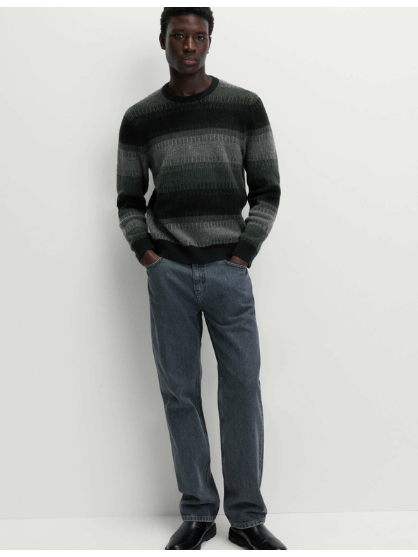 Marks & Spencer Super mäkký pruhovaný sveter s okrúhlym výstrihom a vlnou Marks & Spencer zelená