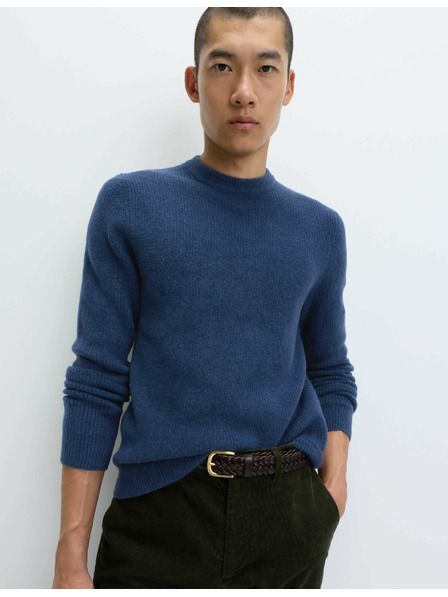 Marks & Spencer Rebrovaný sveter so stojačikom, z mimoriadne mäkkej priadze s prímesou vlny Marks & Spencer námorná modrá