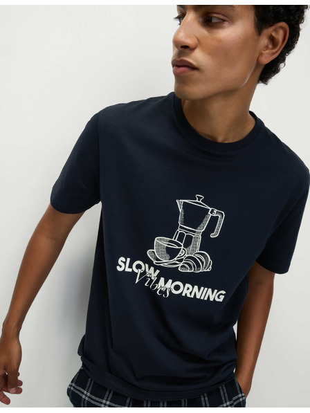 Marks & Spencer Domáci top z čistej bavlny s grafickým motívom Marks & Spencer námorná modrá