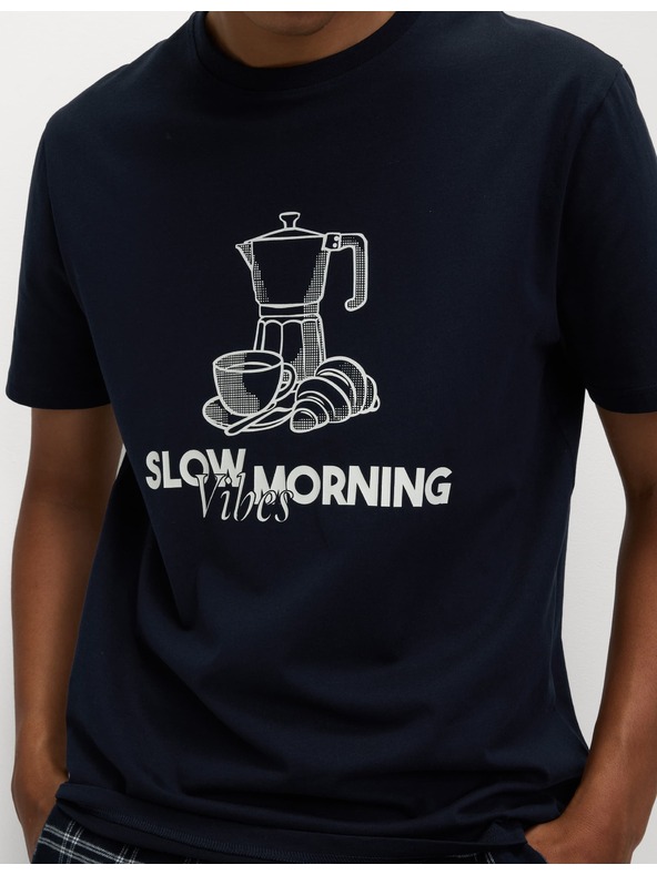 Marks & Spencer Domáci top z čistej bavlny s grafickým motívom Marks & Spencer námorná modrá