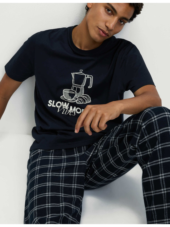 Marks & Spencer Domáci top z čistej bavlny s grafickým motívom Marks & Spencer námorná modrá