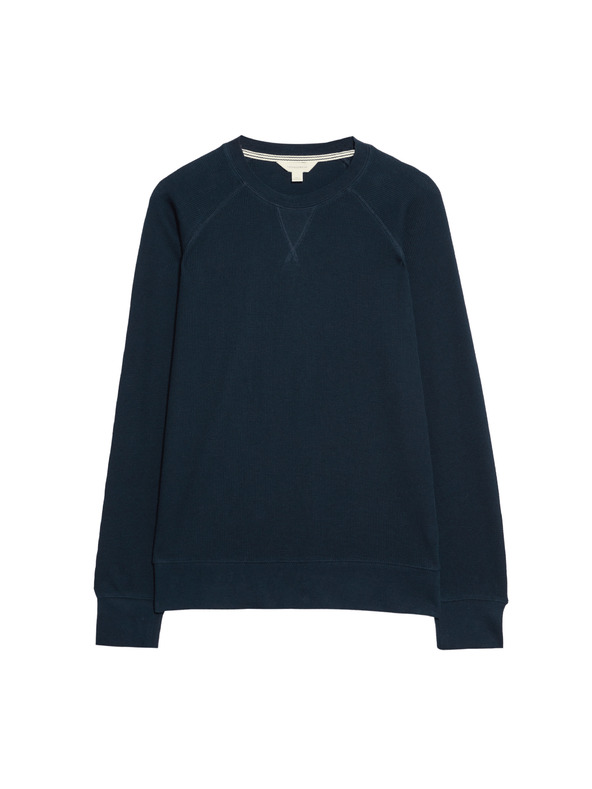 Marks & Spencer Domáca mikina z čistej bavlny s vafľovou textúrou Marks & Spencer námorná modrá