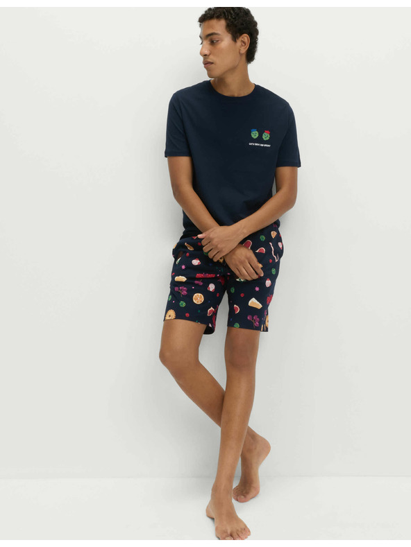 Marks & Spencer Vianočná domáca pyžamová súprava s motívom jedla z čistej bavlny Marks & Spencer námorná modrá