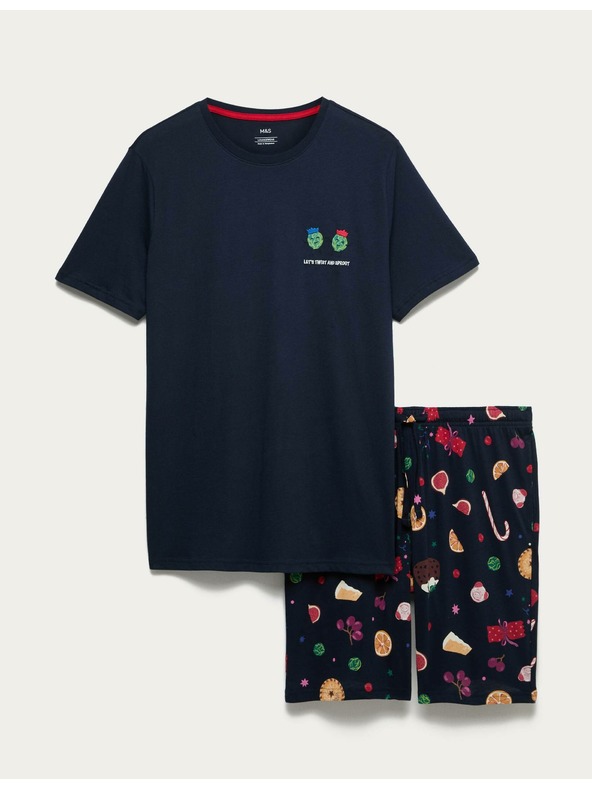 Marks & Spencer Vianočná domáca pyžamová súprava s motívom jedla z čistej bavlny Marks & Spencer námorná modrá