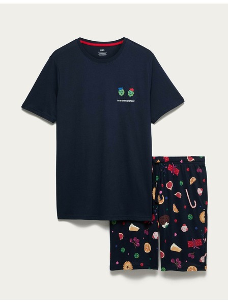 Marks & Spencer Vianočná domáca pyžamová súprava s motívom jedla z čistej bavlny Marks & Spencer námorná modrá