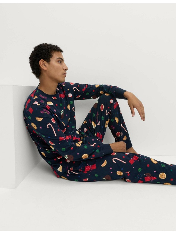 Marks & Spencer Vianočná domáca pyžamová súprava s motívom jedla z čistej bavlny Marks & Spencer námorná modrá
