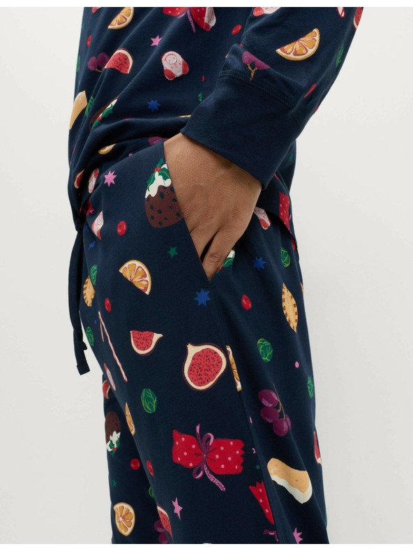 Marks & Spencer Vianočná domáca pyžamová súprava s motívom jedla z čistej bavlny Marks & Spencer námorná modrá