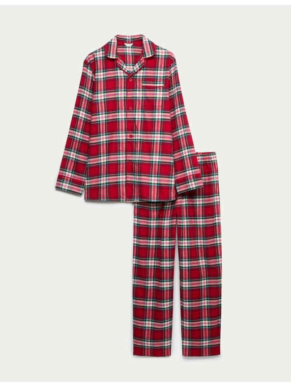 Marks & Spencer Vianočná kockovaná domáca pyžamová súprava z čistej bavlny Marks & Spencer červená