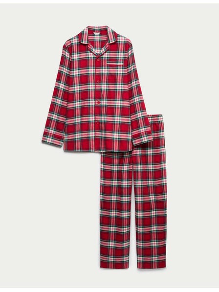 Marks & Spencer Vianočná kockovaná domáca pyžamová súprava z čistej bavlny Marks & Spencer červená